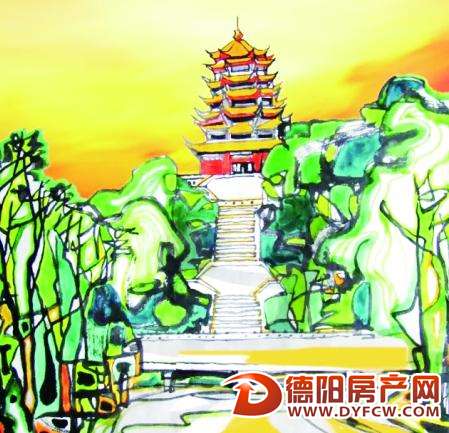 手绘的钟鼓楼，勾起多少德阳游子的乡愁？