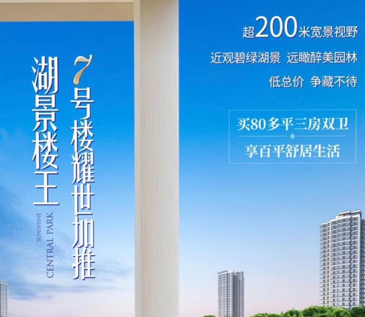 孝感片区的阳光中央公园新推7号楼  主力户型为80平米三室